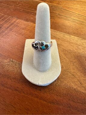 Sterling Silver 925 Double Heart Ring Turquoise PURPLE Stone Accents Size 7.5